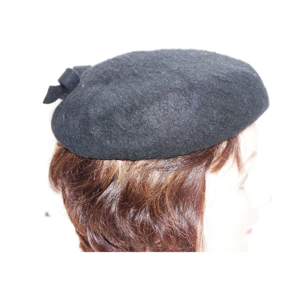 Vintage Black K-M-F Neumann Endler Wool Fascinator Hat With Bow - Picture 4 of 16